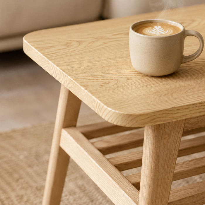 Coffee Table With Double Layer Storage For Living Rooms - Wood