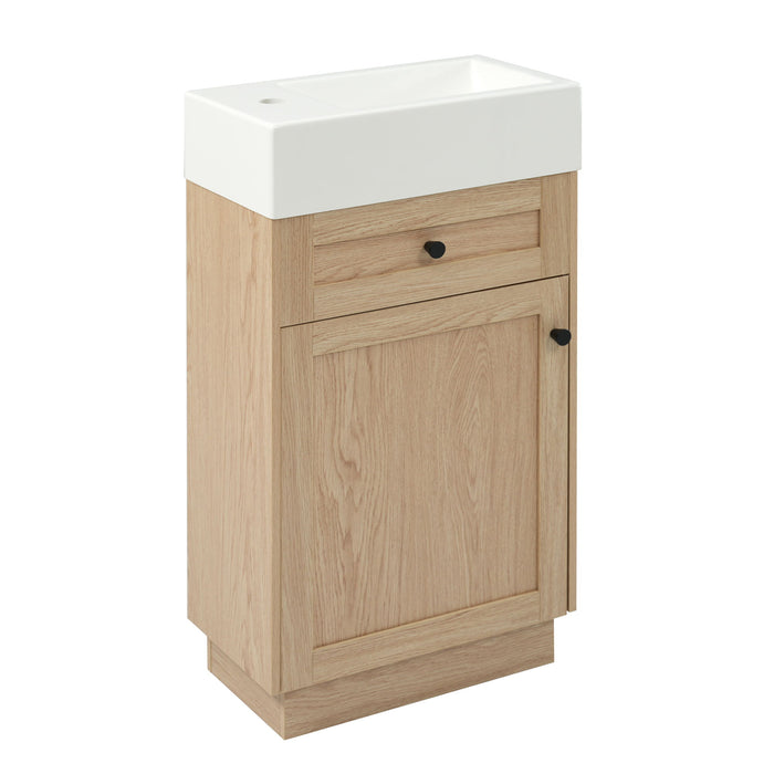 Bathroom Vanity With Reversible Resin Sink, Cabinet & Zinc Alloy Handles - Wood