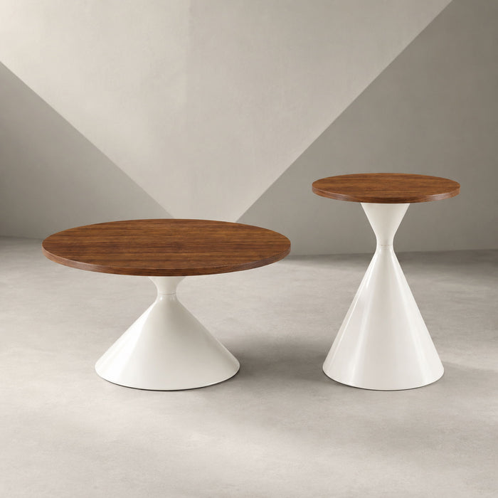 2 Piece Round Coffee Table Set - Walnut / White