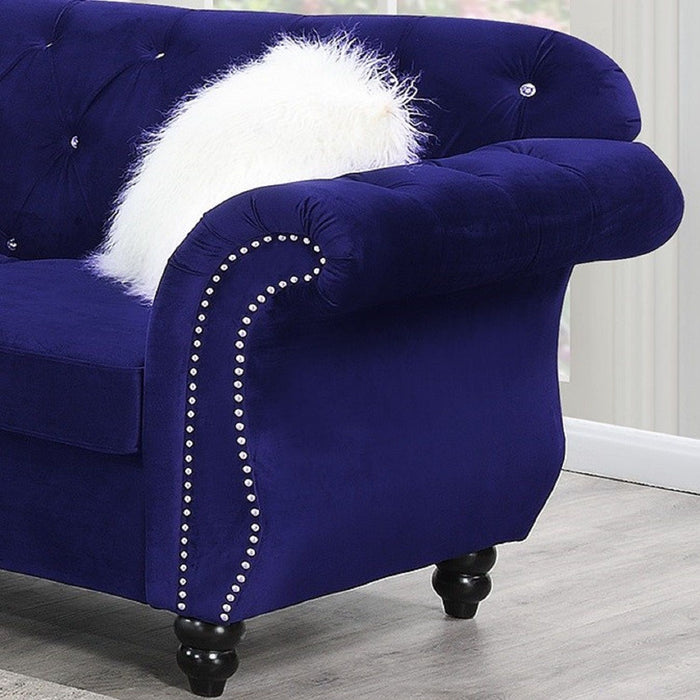 Upholstered Sofa Set With Crystal Tufted Seat And Nailhead Trim, 2 Piece Living Room Furniture - Indigo