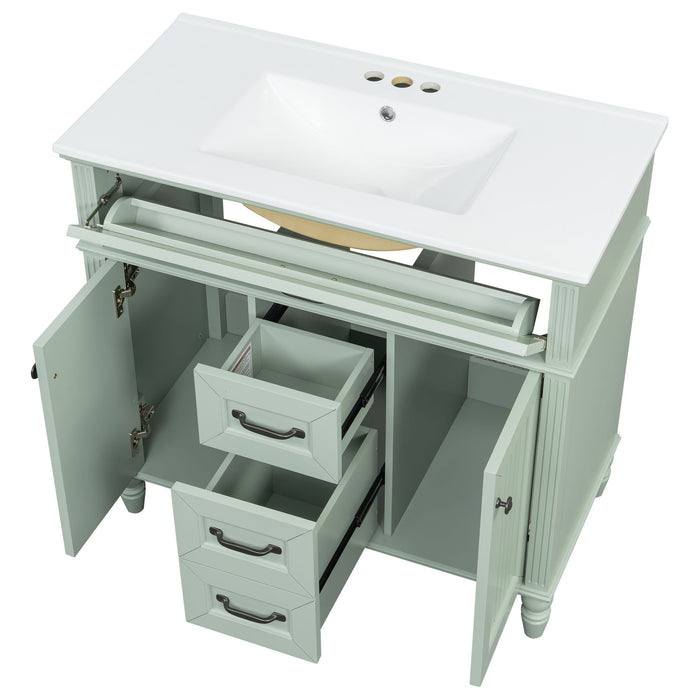 Bathroom Vanity With Sink, Flip-Out Top Drawer, Soft Close Doors, 2 Storage Drawers