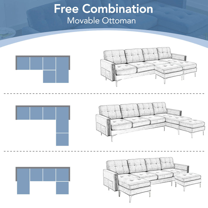 Modern L - Shape Convertible Sectional Sofa With Movable Ottoman