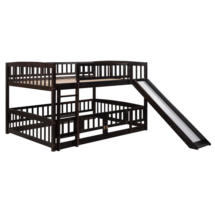 Low Bunk Bed With Slide, Fence And Ladder