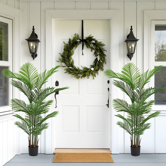 Simulate Plastic Flower Boxes With Leaves For Outdoor Home Decor (Set of 2) - Green