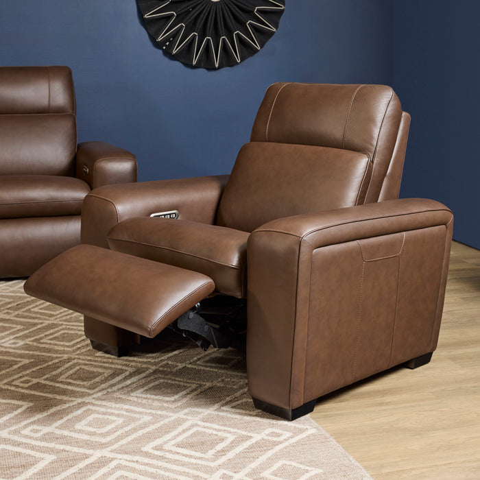 Sense - Power Recliner With Power Headrest, Lumbar & Pulse - Dark Brown