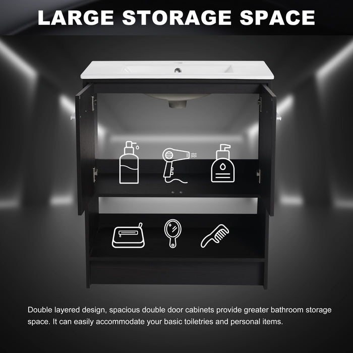 Modern Bathroom Vanity With Ceramic Sink, Freestanding Cabinet, Soft Closing Doors