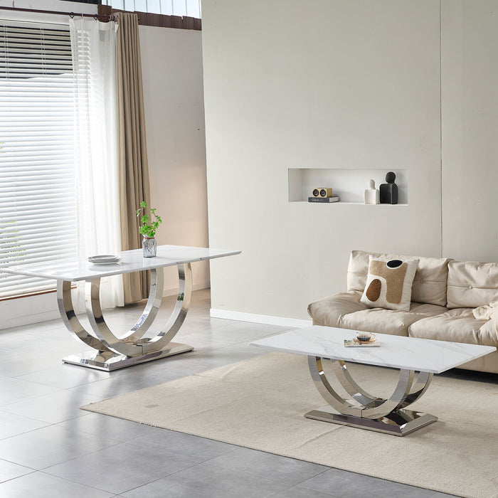 Rectangular Dining Table - Silver / White