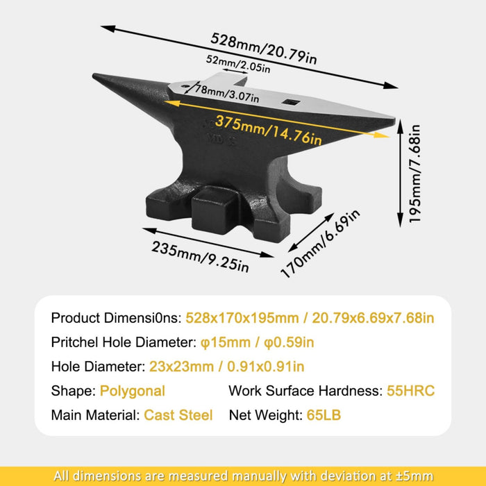 Multi Angle Anvil With Round And Square Holes