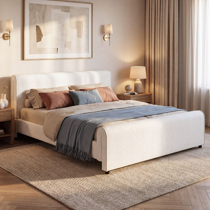 Luxury Upholstered Bed Frame With Curved Headboard & Footboard