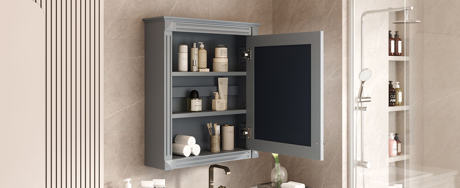 Wall Mounted Bathroom Storage Cabinet With Mirror, Medicine Cabinet With Height Adjustable Shelf