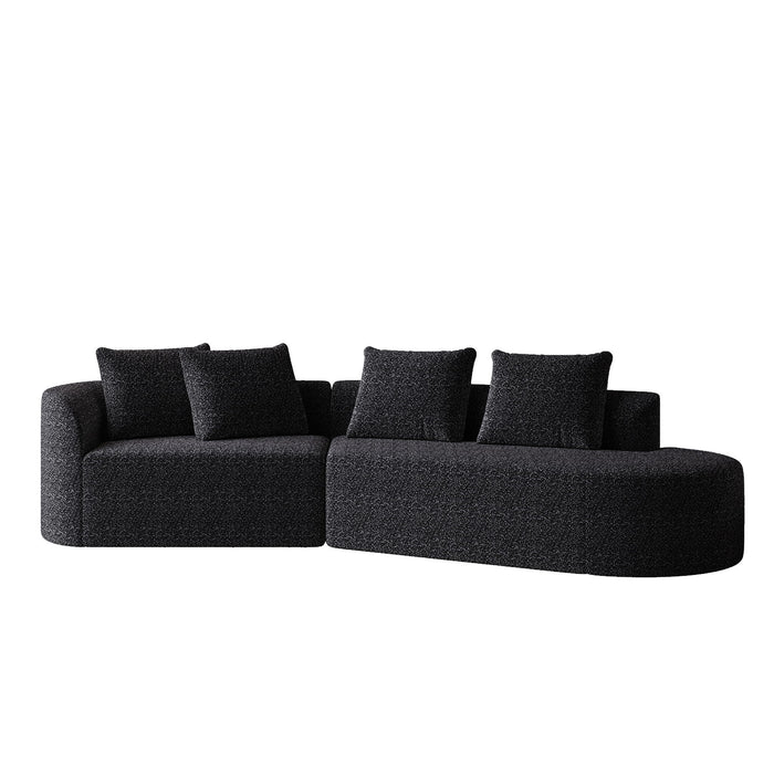 Upholstered Oversized Sectional Sofa, 4 Seater Extra Deep & Wide Curved Cloud Couch With 4 Throw Pillows For Living Room - Black