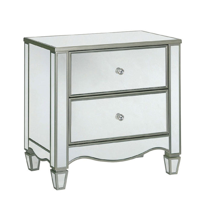 Nightstand With Mirror Panels - Silver