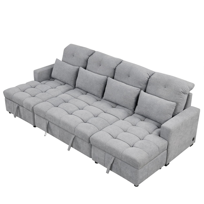 Oversized U-Shaped Versatile Sectional, Pull-Out Sofa Bed With Double Storage Chaise Lounges And 2 USB Ports For Living Room