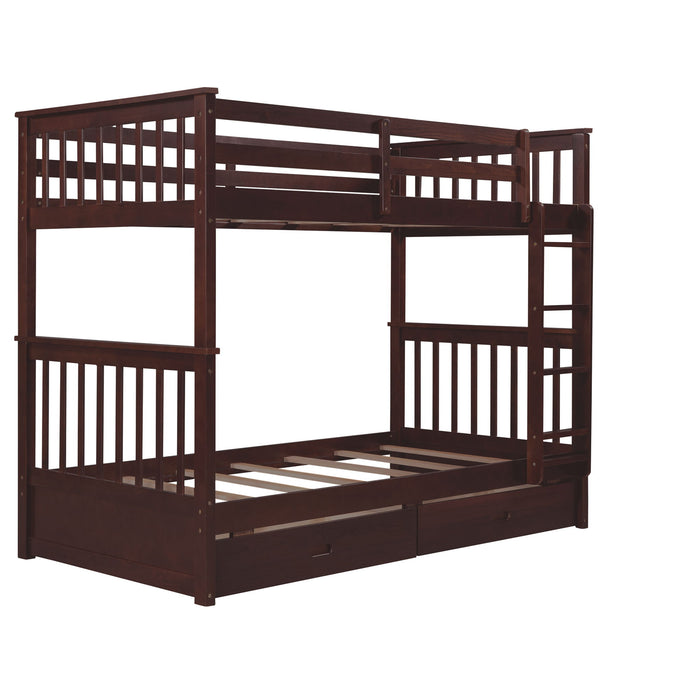 Bunk Bed With Ladders And 2 Storage Drawers