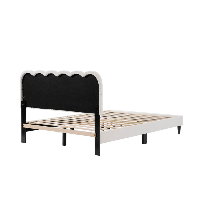 Queen Size Lambswool Petal Headboard Bed Frame With Ambient Light - White