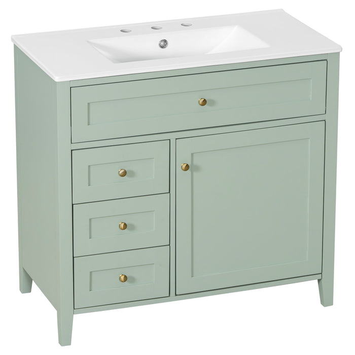 Bathroom Vanity With Sink, 3 Drawers & Cabinet With Adjustable Shelves