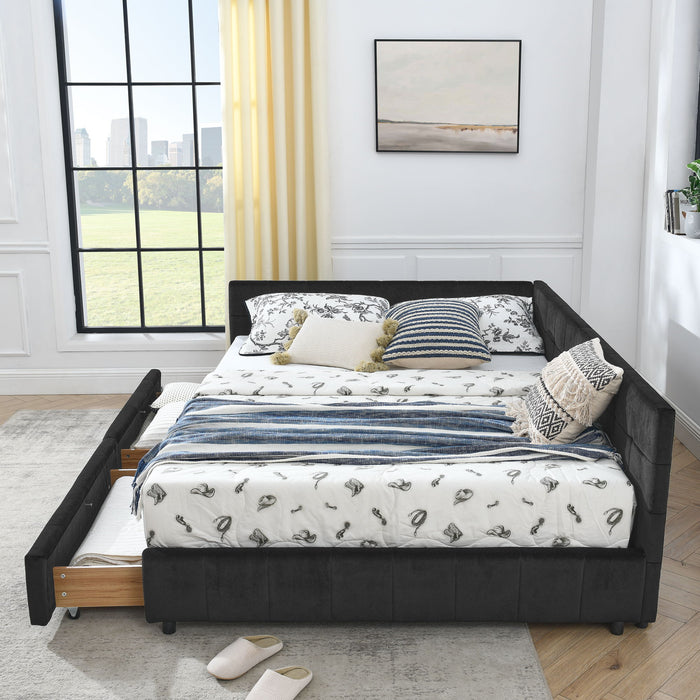 Storage Elegant Upholstered Tufted Bed Frame With Backrest And Armrests