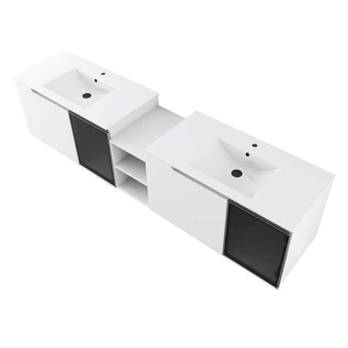 Wall Mounted Bathroom Vanity With Sink, Soft Close Doors, Cabinet & Half Door