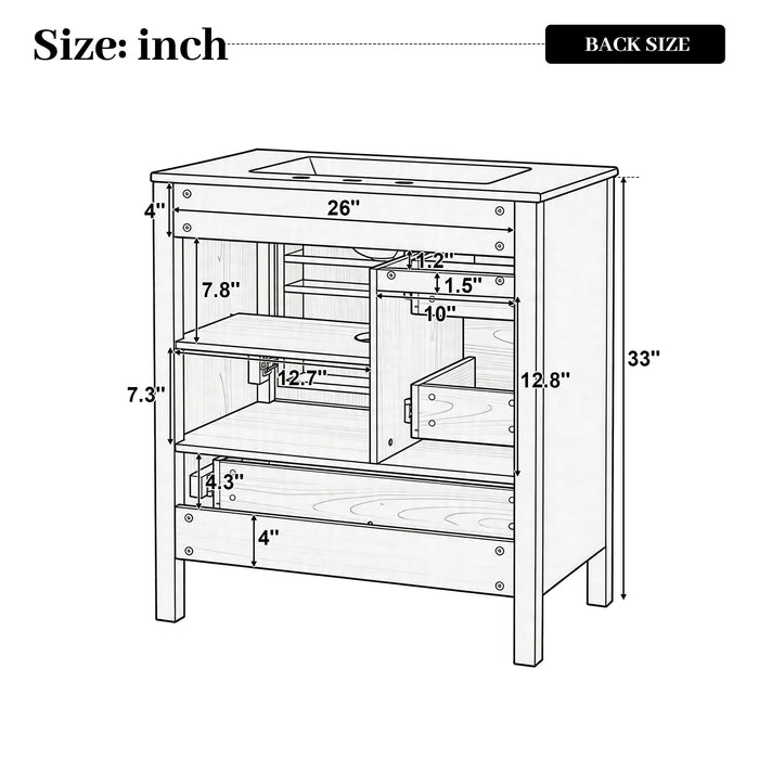 Modern Bathroom Vanity With Sink, Soft Close Drawers & Door, Storage Rack