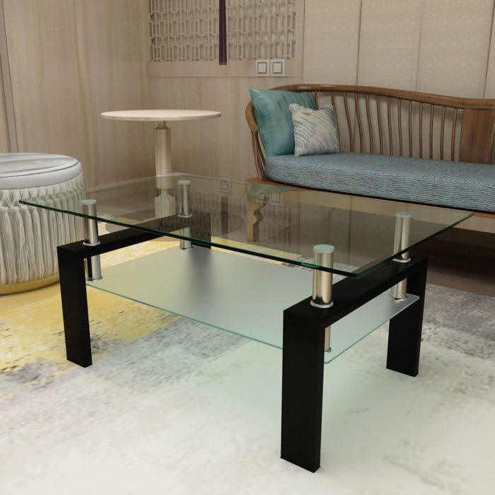 Modern Rectangular Coffee Table With Tempered Glass Top