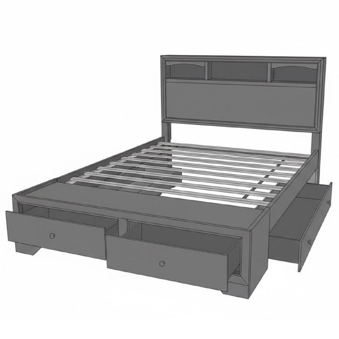 Queen Size Bed With Storage Drawers And Headboard - Brown Mix
