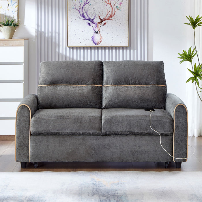 Pull Out Sofa Bed With Adjustable 3 Position Backrest, USB Charging Ports, Side Pockets