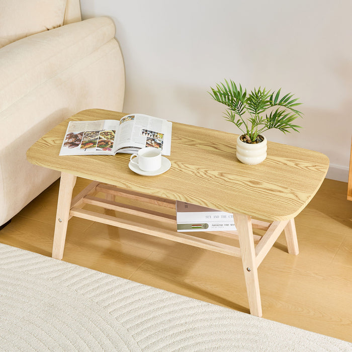 Coffee Table With Double Layer Storage For Living Rooms - Wood