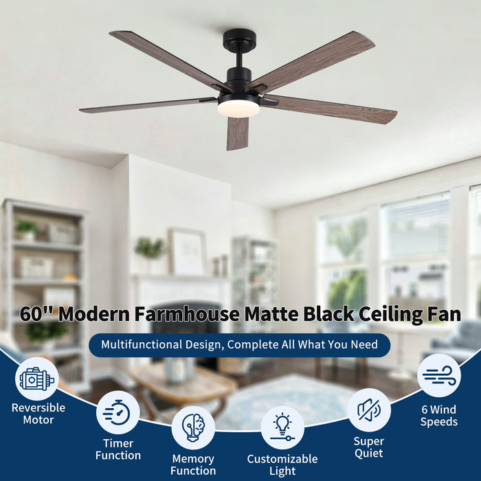 Ceiling Fan With Lights And Remot With Quiet DC Motor, 6 Speeds, Reversible Blades - Black