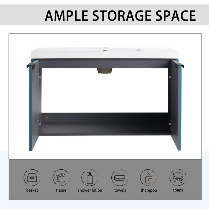 Contemporary Wall Mounted Bathroom Vanity With Resin Double Sink