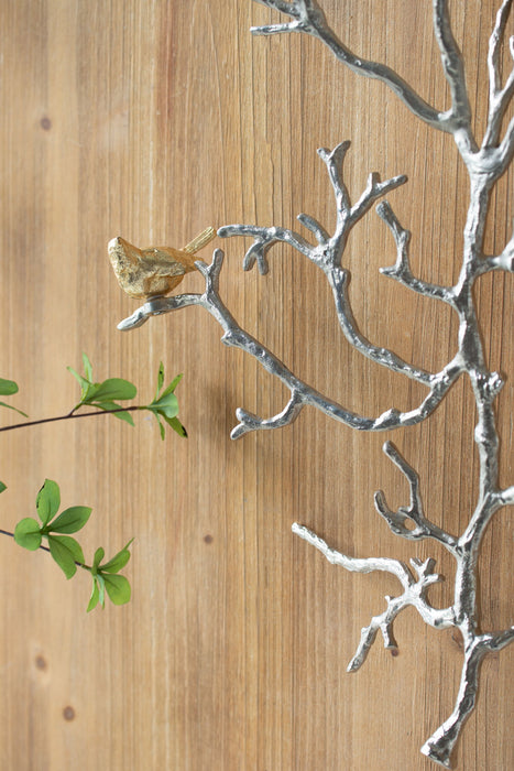 Metal Branch Wall Sculptures With Bird Accents (Set of 2) - Silver Multi