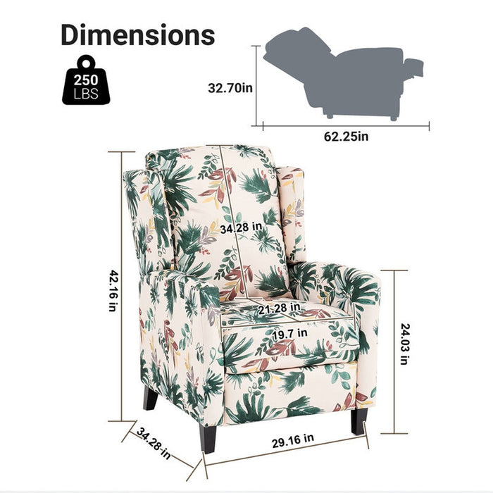 Wingback Recliner Chair With Padded Arms - Green
