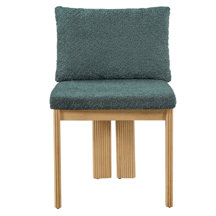 5 Piece Indoor Dining Set With Fluted Table Upholstered Chairs - Green / Natural