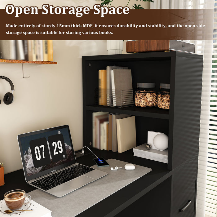 Computer Desk With 4 In 1 Socket & 3 Drawers, 4 Tier Shelves