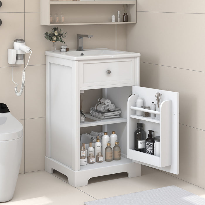 20" Bathroom Vanity With Sink, Soft Closing Cabinet Door, Adjustable Shelf & Storage Rack - White