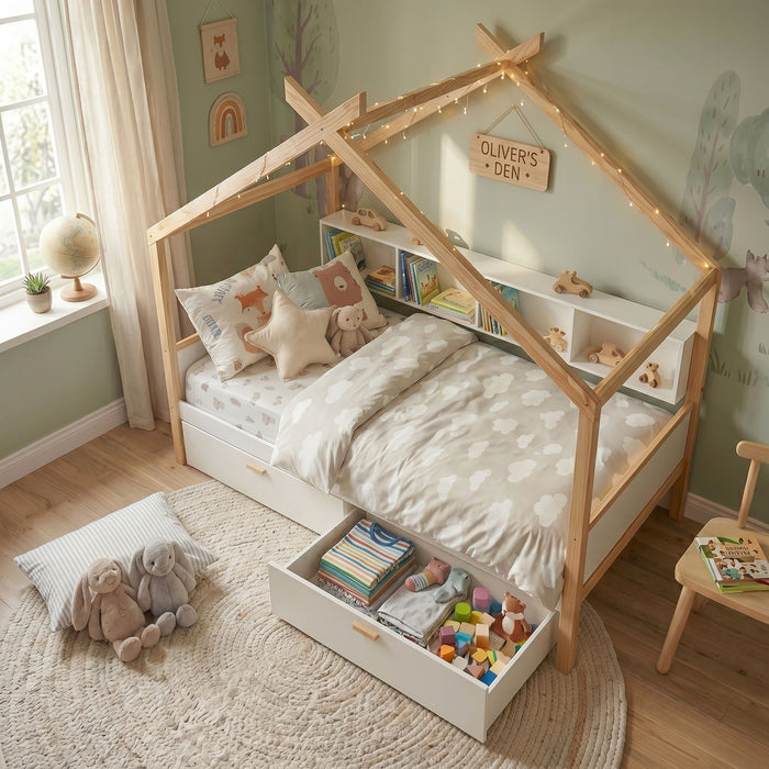House Bed With Bookshelf Storage