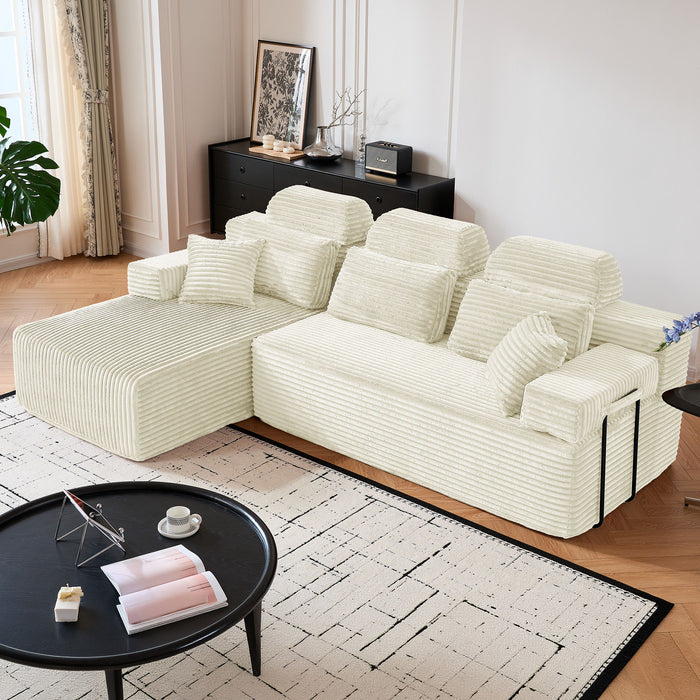 Sectional Sleeper Sofa & Storage Pockets, Modular Couch With Throw Pillows For Living Room