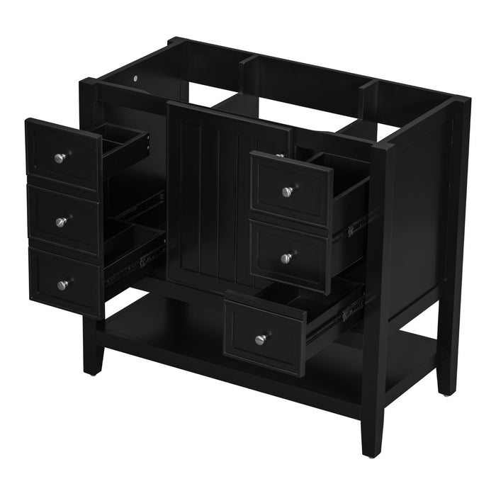 36" Bathroom Vanity Base With 2 Cabinet And 3 Drawers - Black