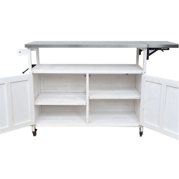Foldable Outdoor Kitchen Island With Lockable Wheels, Storage Cabinet And Towel Rack For Patio
