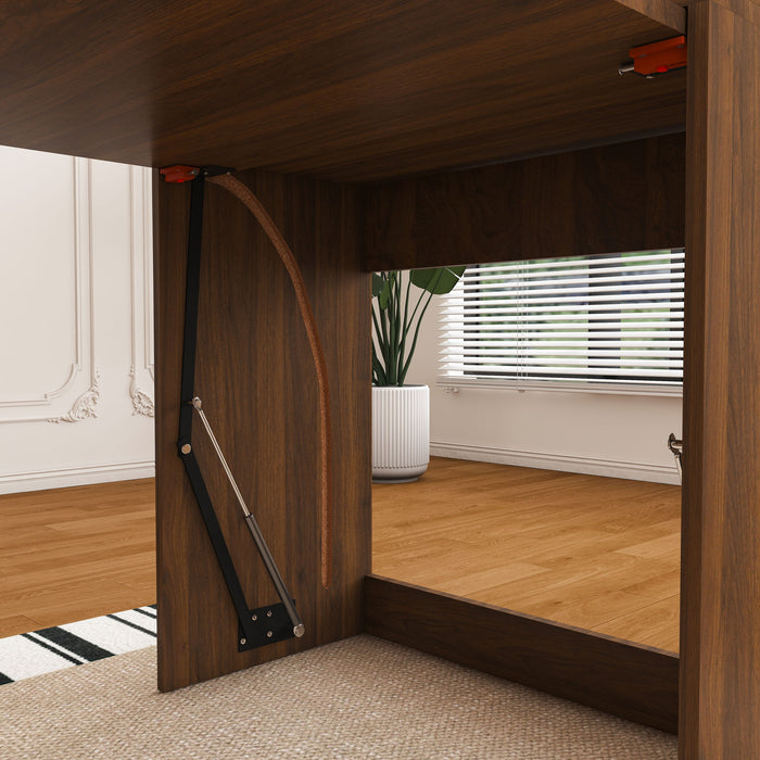 Extendable Dining Table With Power Socket, Lockable Casters, Storage Cabinet, Pull Out Kitchen Island - Natural Walnut