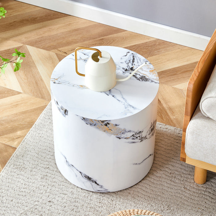 Elegant Cylindrical Table With Patterned Design For Versatile Use - White