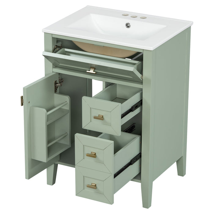 Bathroom Vanity With Sink, 3 Drawers & Cabinet With 2 Tier Door Storage Rack, Soft Close Doors & Drawers