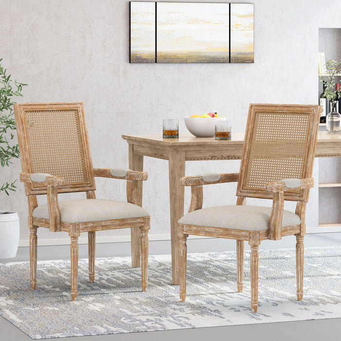 Upholstered Dining Chair With Cane Backrest
