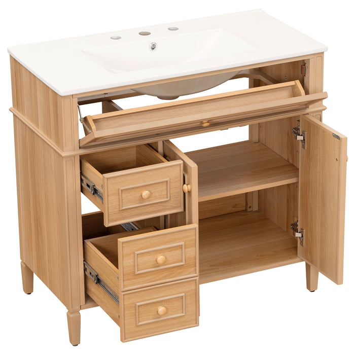 Bathroom Vanity With Sink, 3 Drawers & 2 Doors
