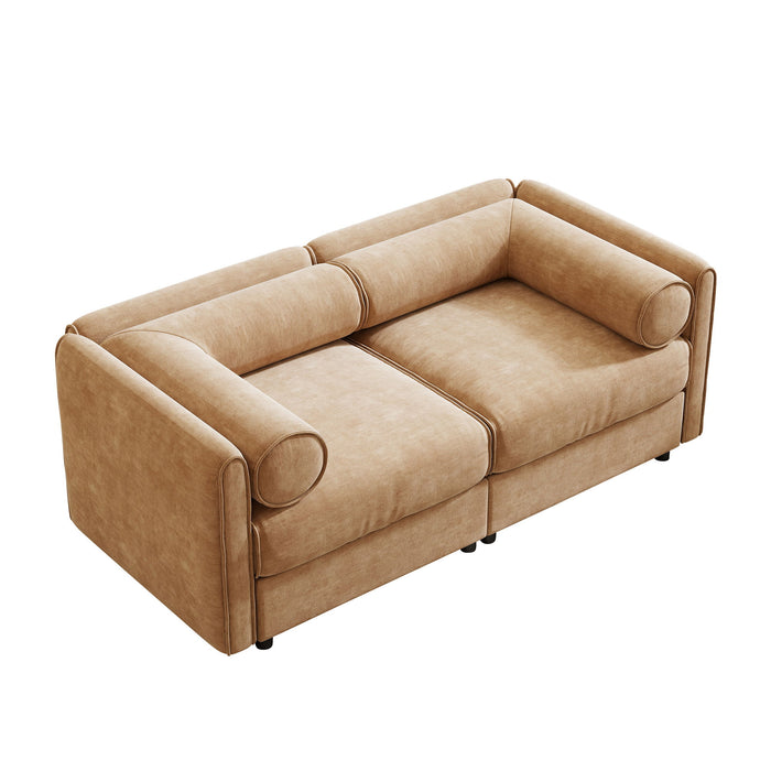 Stylish Chenille Sofa With Storage Seat And Cylindrical Backrest
