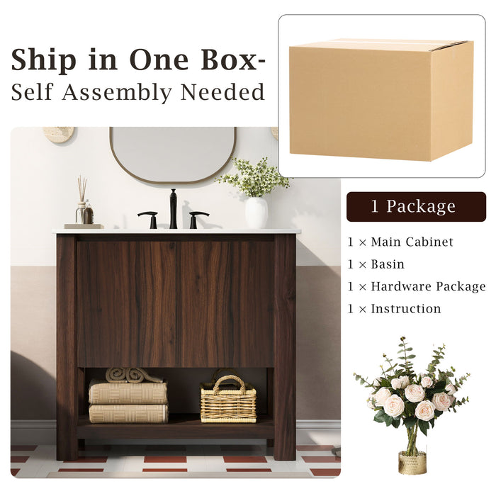 Modern Bathroom Vanity With Rectangle Ceramic Sink, Soft Closing Doors