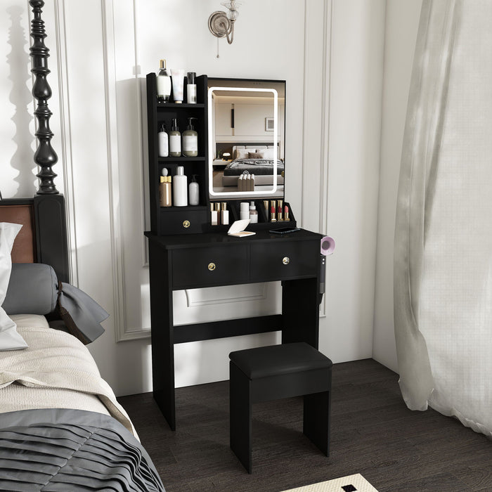 Modern Small Vanity Desk With 3 LED Lighting Modes, 3 Drawers