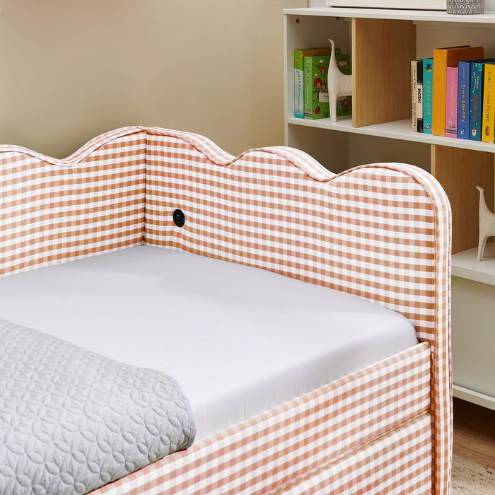 Gingham Daybed With USB Charging Port, Wave-Shaped Design