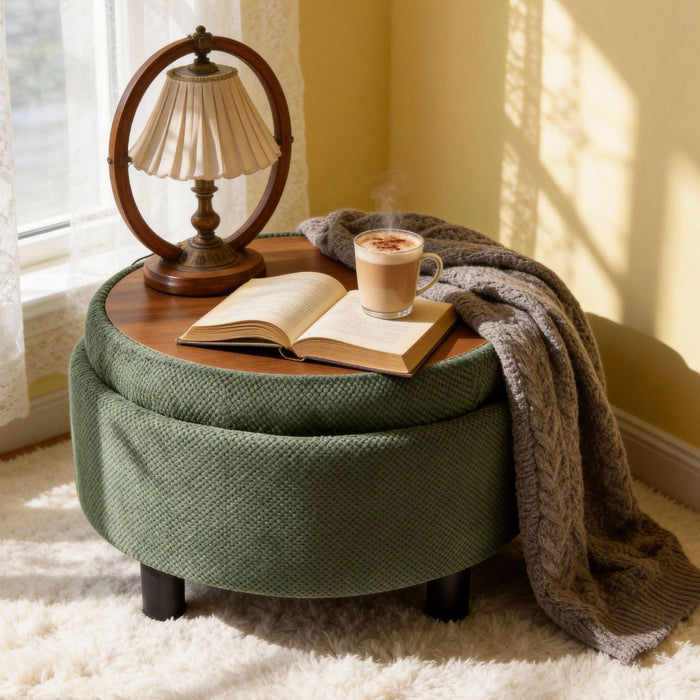 Storage Round Footstool Table Ottoman