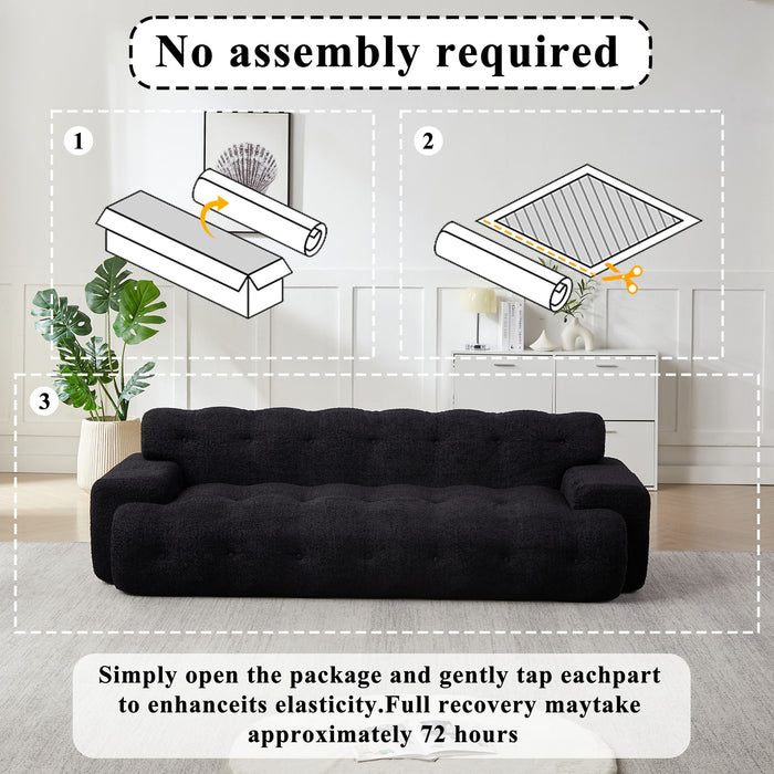 Cloud Series Minimalist Button Tufted Square Arm 3 Seater Sofa