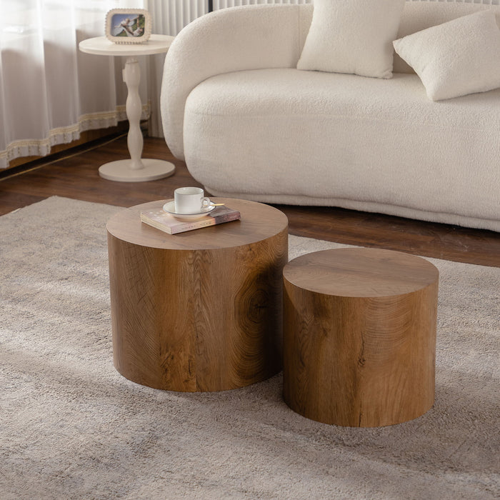 Round Nesting Coffee Table For Small Living Room (Set of 2) - Brown / Wood